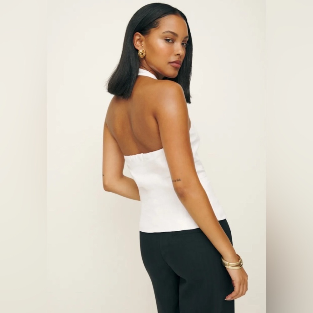New Reformation Tate Elegant White Halter Linen Top Size 6 - Picture 2 of 14